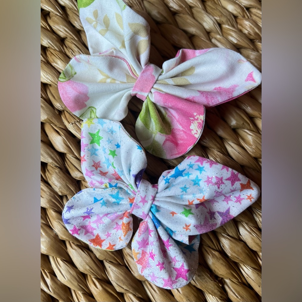2 NEW Hair Bows Retro 90s Neon  Hair Clips 4.5in to 5in size  Accessories
